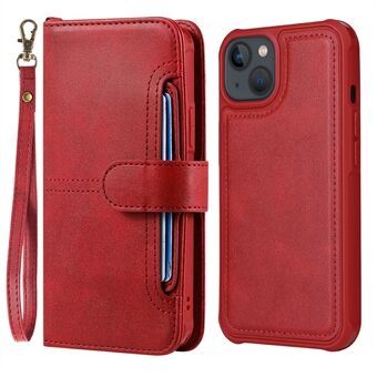 2-in-1 Detachable Anti-Drop Multiple Card Slots Design Wallet Button Closure PU Leather Phone Case for iPhone 13 - Red