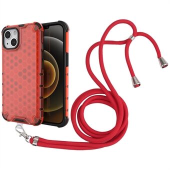 PC+TPU Phone Case Hanging String Honeycomb Design Shock-Absorbed Phone Shell for iPhone 13 6.1 inch