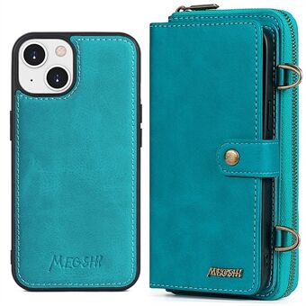 MEGSHI 020 Series PU Leather+TPU Scratch-resistant Magnetic Detachable Design Shockproof Wallet Cover Shoulder Bag for iPhone 13 6.1 inch