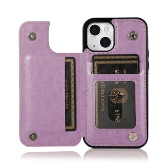 Double Magnetic Buttons PU Leather + TPU Phone Case Imprinted Mandala Flower Kickstand Card Holder Scratch-resistant Phone Cover for iPhone 13 6.1 inch