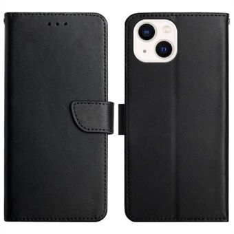 Solid Color Cover Nappa Texture Anti-fingerprint Anti-drop Wallet Stand Genuine Leather Phone Case for iPhone 13 6.1 inch