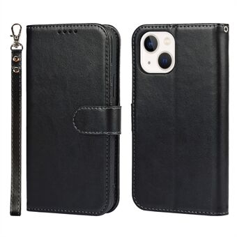 Drop-Proof R61 Texture Felled Seam PU Leather Wallet Cover Horizontal Stand Shell for iPhone 13 6.1 inch