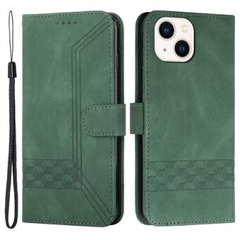 YX0010 Imprinting Rhombus Lines Folio Flip PU Leather Wallet Stand Phone Cover Protector for iPhone 13 6.1 inch