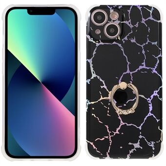 Stylish Rotating Ring Kickstand Design Case Marble IMD Laser TPU+PC Anti-fall Protective Cover for iPhone 13 6.1 inch