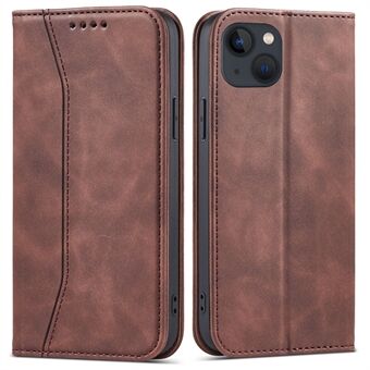 Double Hemming Design PU Leather Cellphone Protective Cover Case with Wallet Stand for iPhone 13 6.1 inch