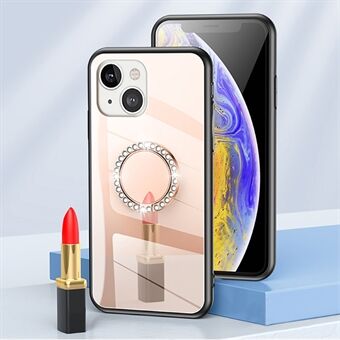 Mirror Surface Anti-fall Anti-fingerprint Rotating Ring Kickstand Design TPU + PC Hybrid Case Cover for iPhone 13 6.1 inch