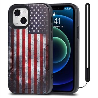 Dustproof Anti-scratch Pattern Printing TPU + PC Phone Case Shell with Strap for iPhone 13 6.1 inch