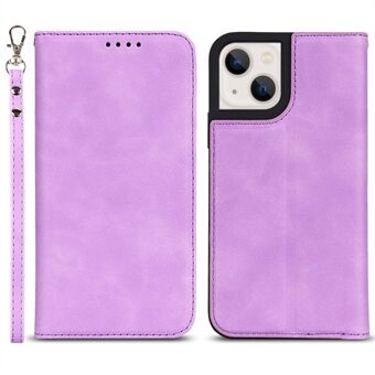 PU Leather Skin-touch Feeling Auto-absorbed Phone Case Shell with Wallet Stand for iPhone 13 6.1 inch