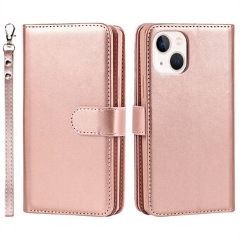 Fall-proof Detachable PU Leather Wallet Stand Phone Case Shell with Wrist Strap for iPhone 13 6.1 inch