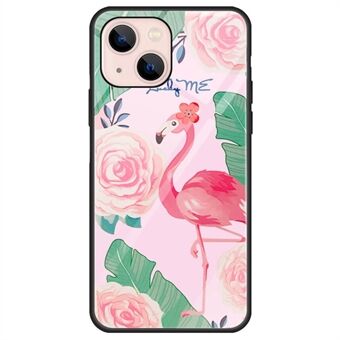 For iPhone 13 6.1 inch Case, Pattern Design Hard Tempered Glass+PC Back TPU Frame Shockproof Cover