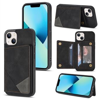 For iPhone 13 6.1 inch Line Splicing Imprinting PU Leather Phone Back Case with Kickstand Card Pocket