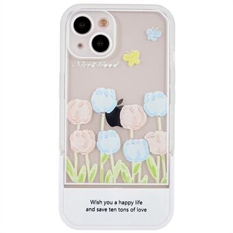 For iPhone 13 6.1 inch Printed Tulips Flowers Pattern TPU Case Kickstand Design Camera Protection Shockproof Cover