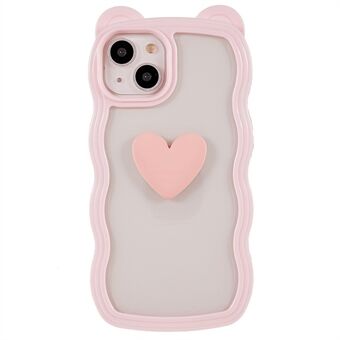 For iPhone 13 6.1 inch Cute Bear Ear Decor Phone Case Heart-shape Pattern Detachable 2-in-1 PC+TPU Cell Phone Cover