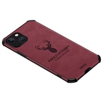 For iPhone 13 6.1 inch Four Corner Drop-proof Cloth Texture Case Shockproof Anti-wear Deer Pattern Imprinting Leather Coated TPU Phone Cover