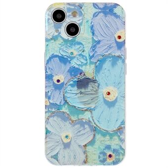 Soft TPU Case for iPhone 13 6.1 inch, IMD Flower Pattern Rhinestone Decor Epoxy Phone Cover