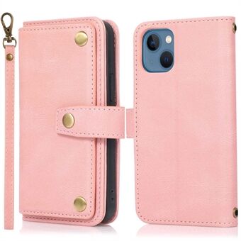 For iPhone 13 6.1 inch Drop-proof Phone Flip Wallet Cover Stand Scratch-resistant PU Leather Phone Case with Multiple Card Slots