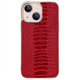 For iPhone 13 6.1 inch Crocodile Texture Phone Case Electroplating Edge Genuine Leather+PC+TPU Phone Cover