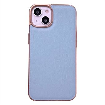 For iPhone 13 6.1 inch Nano Electroplating Textured Back Cover Genuine Cowhide Leather Coated TPU+PC Shockproof Phone Case