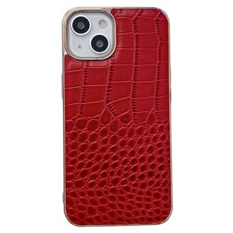 For iPhone 13 6.1 inch Crocodile Texture Anti-wear Phone Protector Genuine Cowhide Leather Coated TPU+PC Nano Electroplating Case