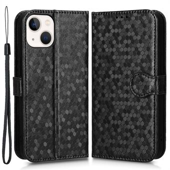 For iPhone 13 6.1 inch Fully Wrapped Stand Wallet Case Dot Pattern Imprinted TPU+PU Leather Folio Flip Shell