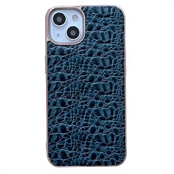 Anti-scratch Nano Electroplating Phone Case for iPhone 13 6.1 inch, Textured Genuine Cowhide Leather Coated TPU + PC Back Cover