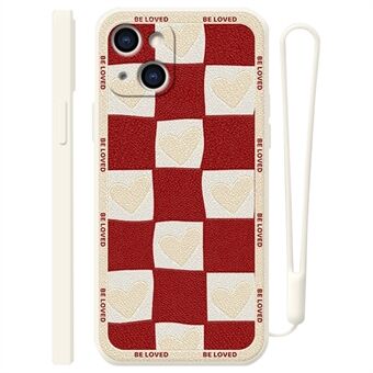 For iPhone 13 6.1 inch Stylish Pattern Printing Phone Cover Anti-scratch TPU Back Case with Liquid Silicone Hand Strap