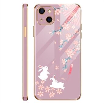 For iPhone 13 6.1 inch Tempered Glass + PC + TPU Phone Case Pattern Printing Electroplating Frame Anti-drop Back Cover