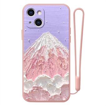 For iPhone 13 6.1 inch Oil Painting Pattern TPU Case Precise Cutout Camera Lens Protection Phone Cover with Hand Strap