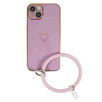 For iPhone 13 6.1 inch Heart Pattern TPU Phone Case 6D Electroplating TPU Protective Phone Cover with Silicone Carrying Ring