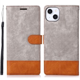 Skin-touch Feeling Phone Case for iPhone 13 6.1 inch, Color Splicing Stand Wallet PU Leather Folio Flip Cover