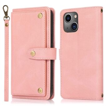 For iPhone 13 6.1 inch Anti-fall PU Leather Phone Wallet Case Stand Multiple Card Slots Flip Folio Protective Cell Phone Cover