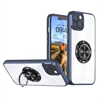 For iPhone 13 6.1 inch Ring Holder Kickstand Clear Phone Case Precise Cutout Lens Protection Protective PC + TPU Cover