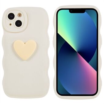 For iPhone 13 6.1 inch Soft TPU Cute Love Heart Shape Phone Case Wavy Edge Reinforced Corner Protective Cover