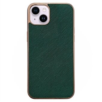 For iPhone 13 6.1 inch Nano Electroplating Protective Back Cover Cross Texture Genuine Leather Coated TPU Anti-scratch Anti-fingerprint Case