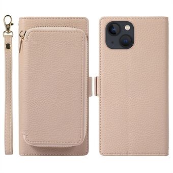 Shockproof Case for iPhone 13 6.1 inch 2-in-1 Litchi Texture Magnetic Phone Cover Wallet Zipper Card Bag + PU Leather Case with Strap / Stand