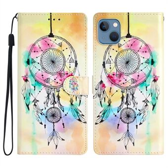 For iPhone 13 6.1 inch Pattern Printing PU Leather Wallet Flip Case Magnetic Buckle Stand Protective Phone Cover with Strap