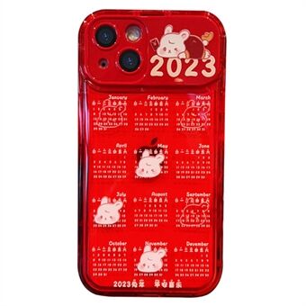 Phone Back Cover For iPhone 13 6.1 inch, Anti-fall Red Calendar TPU Phone Case with Flip Mirror