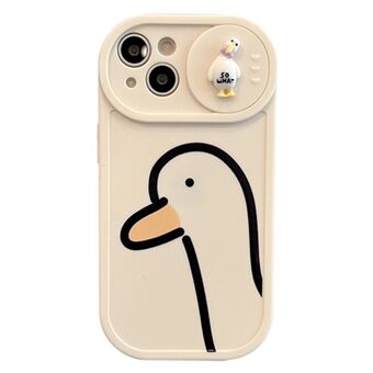 For iPhone 13 6.1 inch Drop Resistant Cartoon Duck Pattern Printing Soft TPU Phone Case with Slide Camera Lens Shield