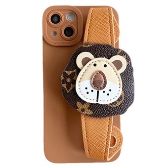 For iPhone 13 6.1 inch Anti-Scratch Phone Back Case Retro Lion Head PU Leather Wristband TPU Phone Shell Cover