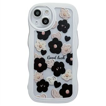 For iPhone 13 6.1 inch Flower Pattern Printing Soft TPU Wavy Edge Phone Back Case Protective Cover - White