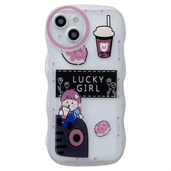 For iPhone 13 6.1 inch Soft TPU Shell, Milk Tea Pattern Printing Back Case Wavy Edge Phone Protective Cover - Girl