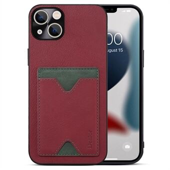 For iPhone 13 6.1 inch Cowhide Leather Coated TPU Precise Cutout Phone Case Magnetic Card Slot Kickstand Cover