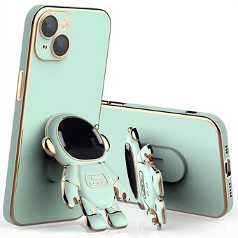 For iPhone 13 6.1 inch Cell Phone Case Electroplating Phone Cover with Astronaut Kickstand and Rear Lens Film