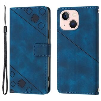 PT005 YB Imprinting Series-6 For iPhone 13 6.1 inch PU Leather Stand Phone Wallet Case Drop-proof Cover