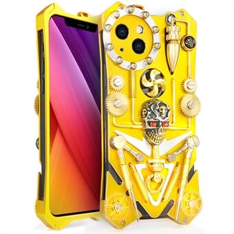 For iPhone 13 6.1 inch Metal Gear Phone Case Mechanical Aesthetic Rugged Shockproof Phone Cover - Gold