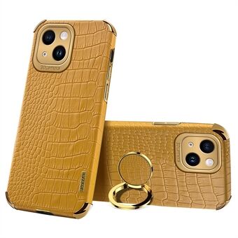 For iPhone 13 PU Leather Coated TPU Crocodile Texture Phone Case 6D Electroplated Kickstand Protective Cover