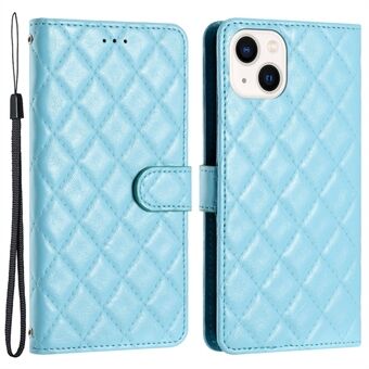 TPU+PU Leather Phone Cover for iPhone 13 , Wallet Shell Flip Stand Stitching Line Rhombus Texture Phone Case