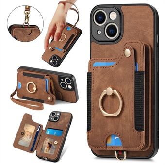 RFID Blocking Cover for iPhone 13 6.1 inch Card Holder Cell Phone PU Leather+PC+TPU Kickstand Case