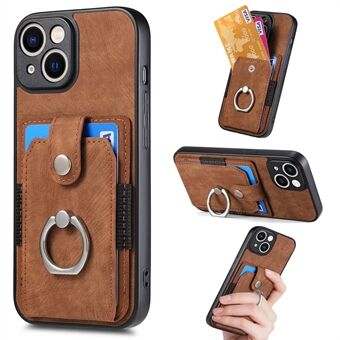 For iPhone 13 Ring Kickstand Card Holder Phone Case PU Leather+PC+TPU Protective Cover