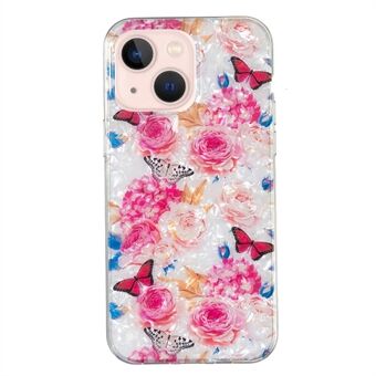 Anti-Drop TPU Phone Case for iPhone 13 6.1 inch IMD Marble Flower Shell Pattern Phone Guard